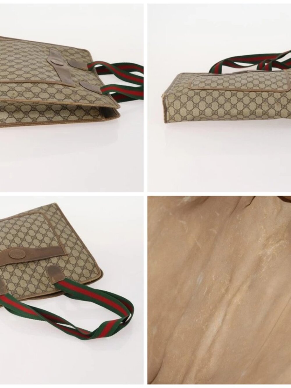 GUCCI GG Supreme Web Sherry Line Tote Bag PVC 4 Set Beige Brown Auth 178835 - Picture 14 of 15